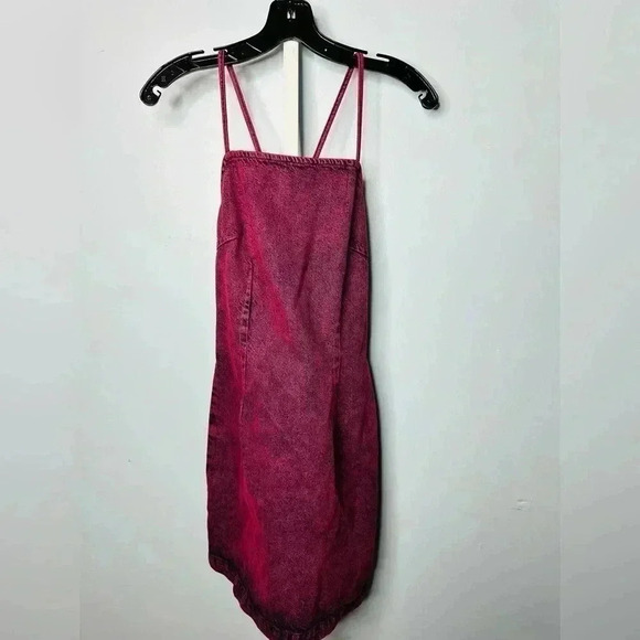 ❤️Topshop over dye denim mini dress in pink Open back new with tag size 4 - Picture 6 of 8